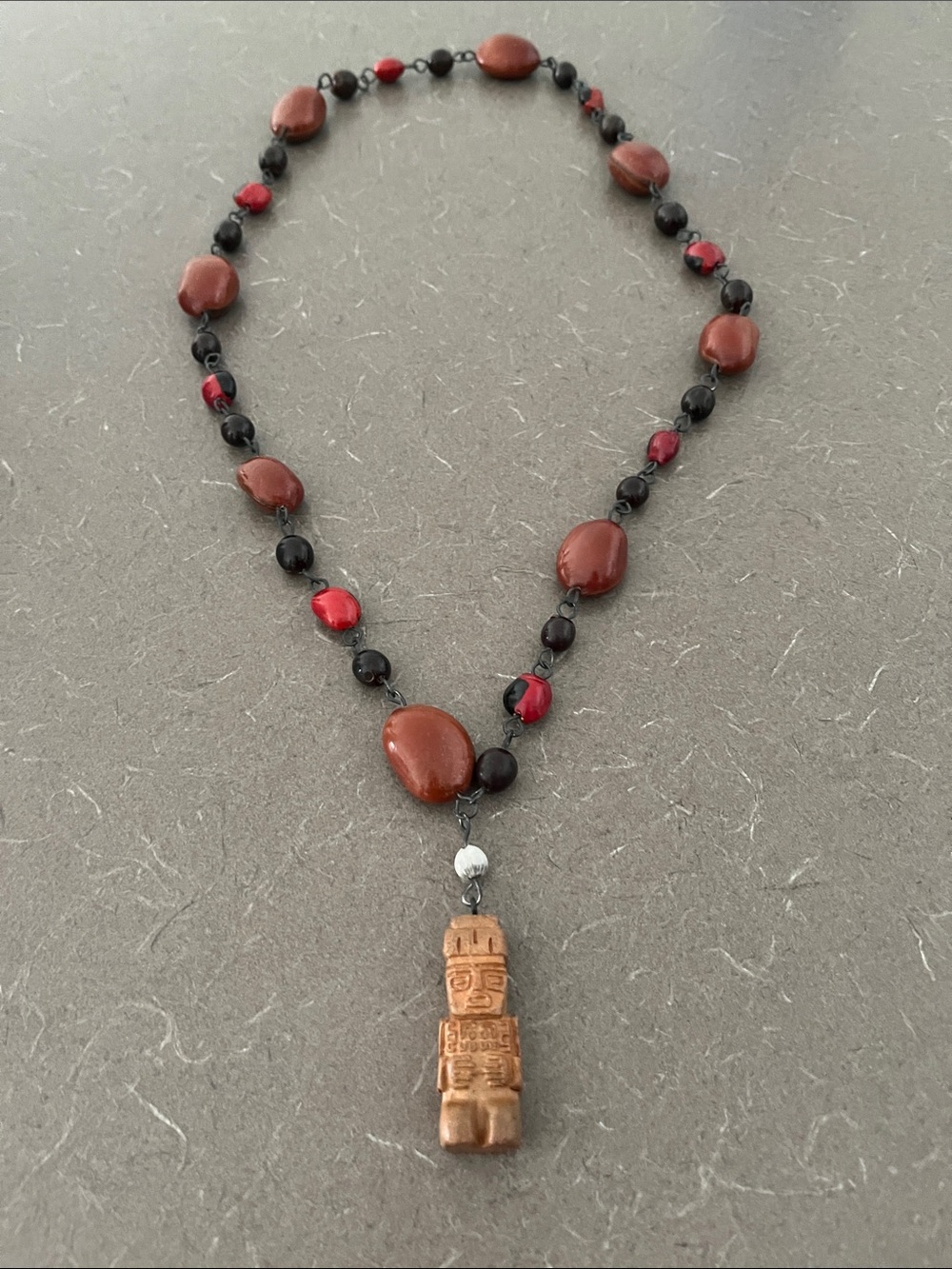 L👀K 3 for $15 Handcrafted Red and Black Stone Tribal Pendant Necklace
